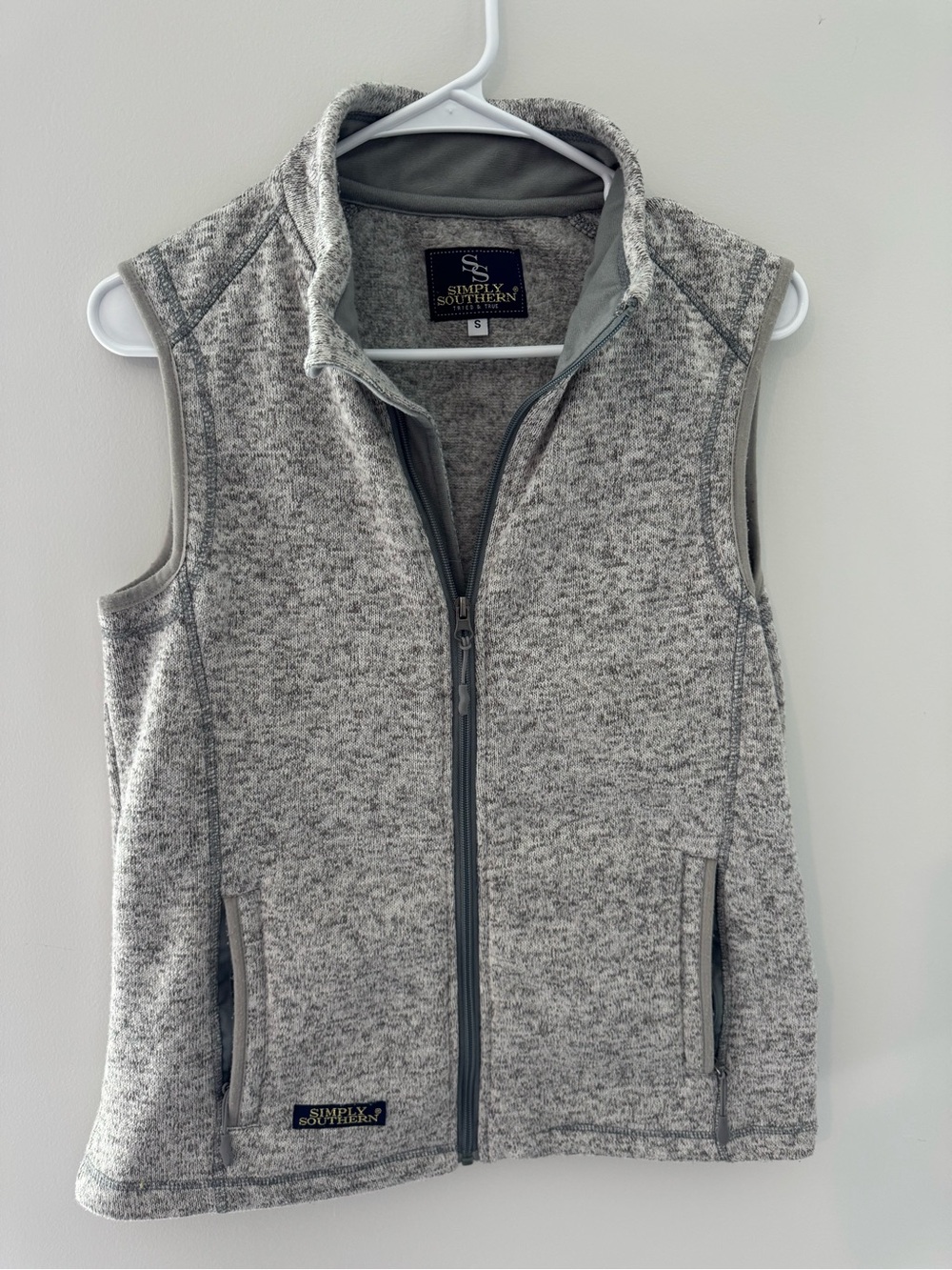 Simply Southern Light Gray Knit Zip-Up Fleece Vest